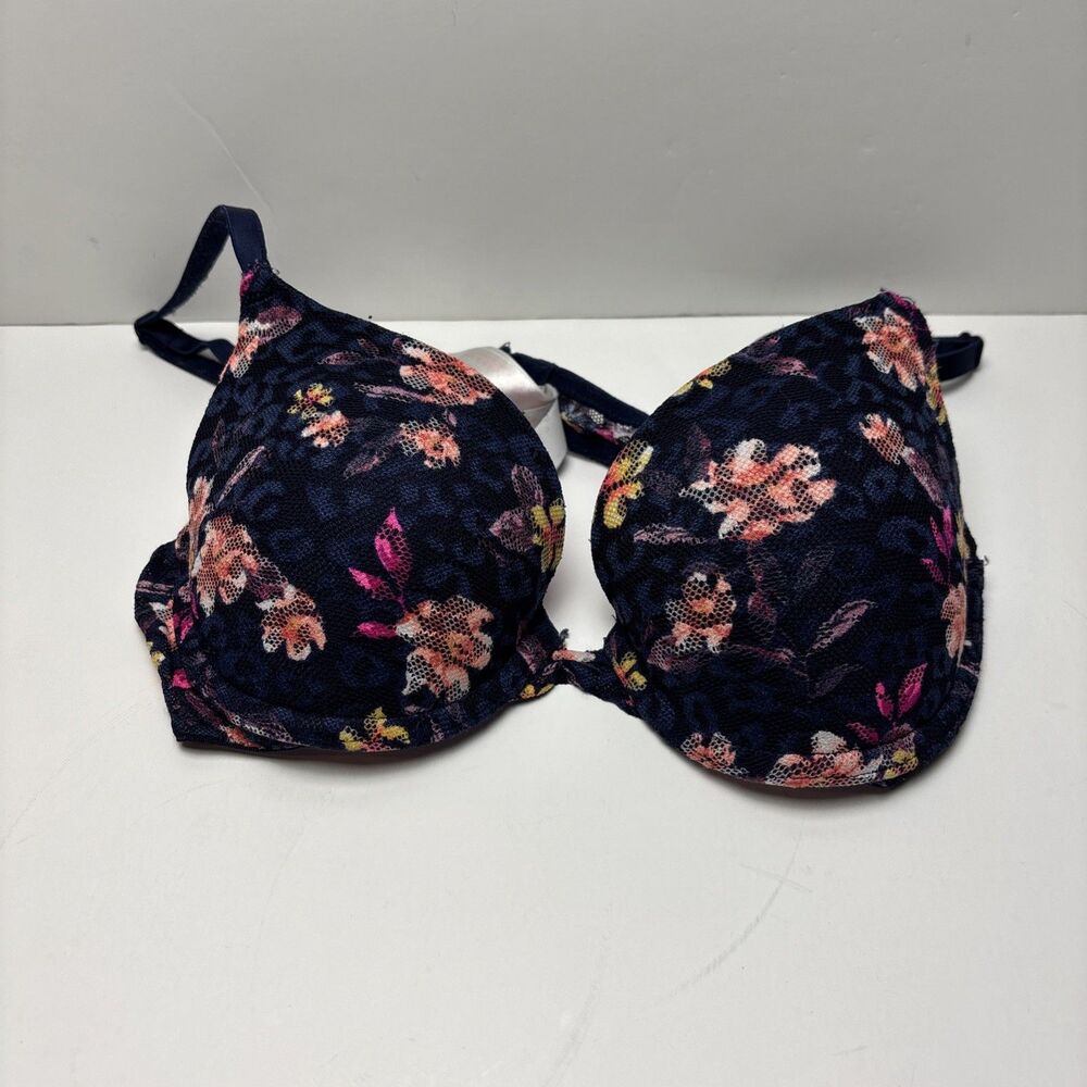 Victoria's Secret PINK Bra Wear Everywhere Padded Push-up Size 34A Blue Floral